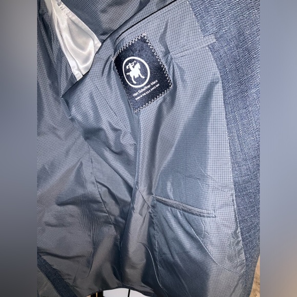 Mens Hart Schaffner Marx 43R Gray Blue Plaid Wool Made in USA Blazer Suit Coat - Picture 13 of 15